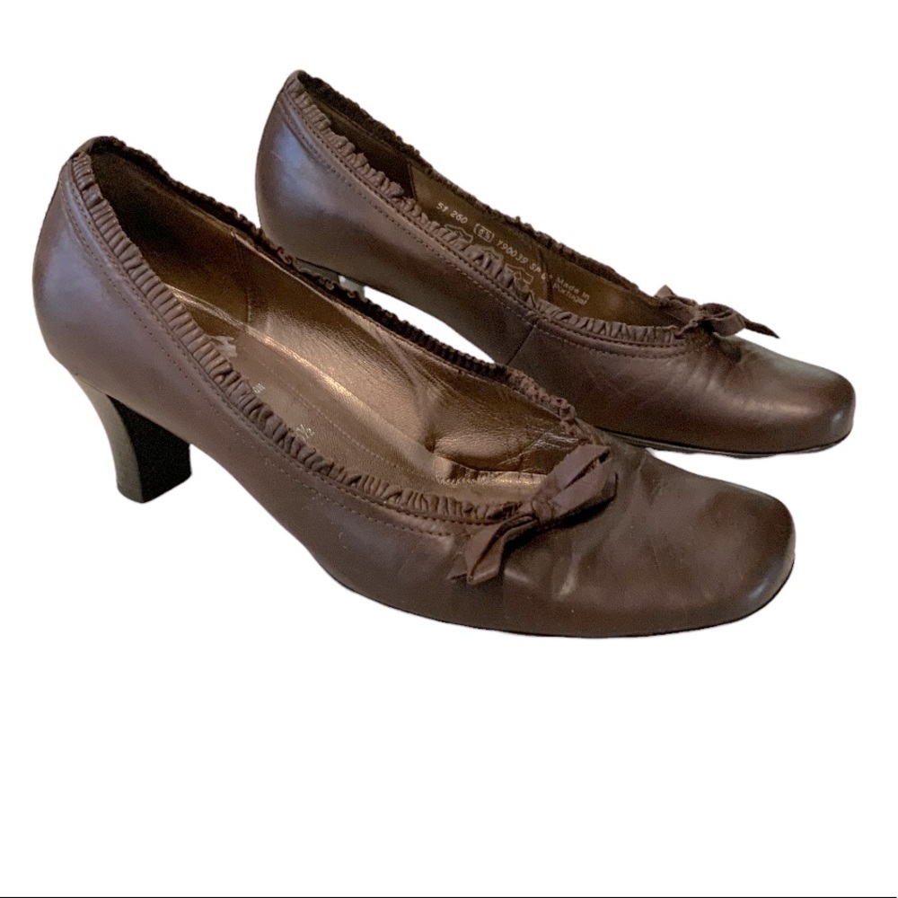 Gabor Fashion chocolate brown leather grandmacore vintage bike retro heels 6.5